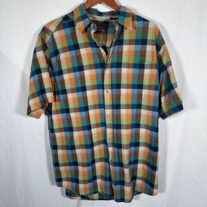 BASIC OPTIONS Mens Large Short Sleeve Plaid Button-Up Shirt – 100% Cotton Casual